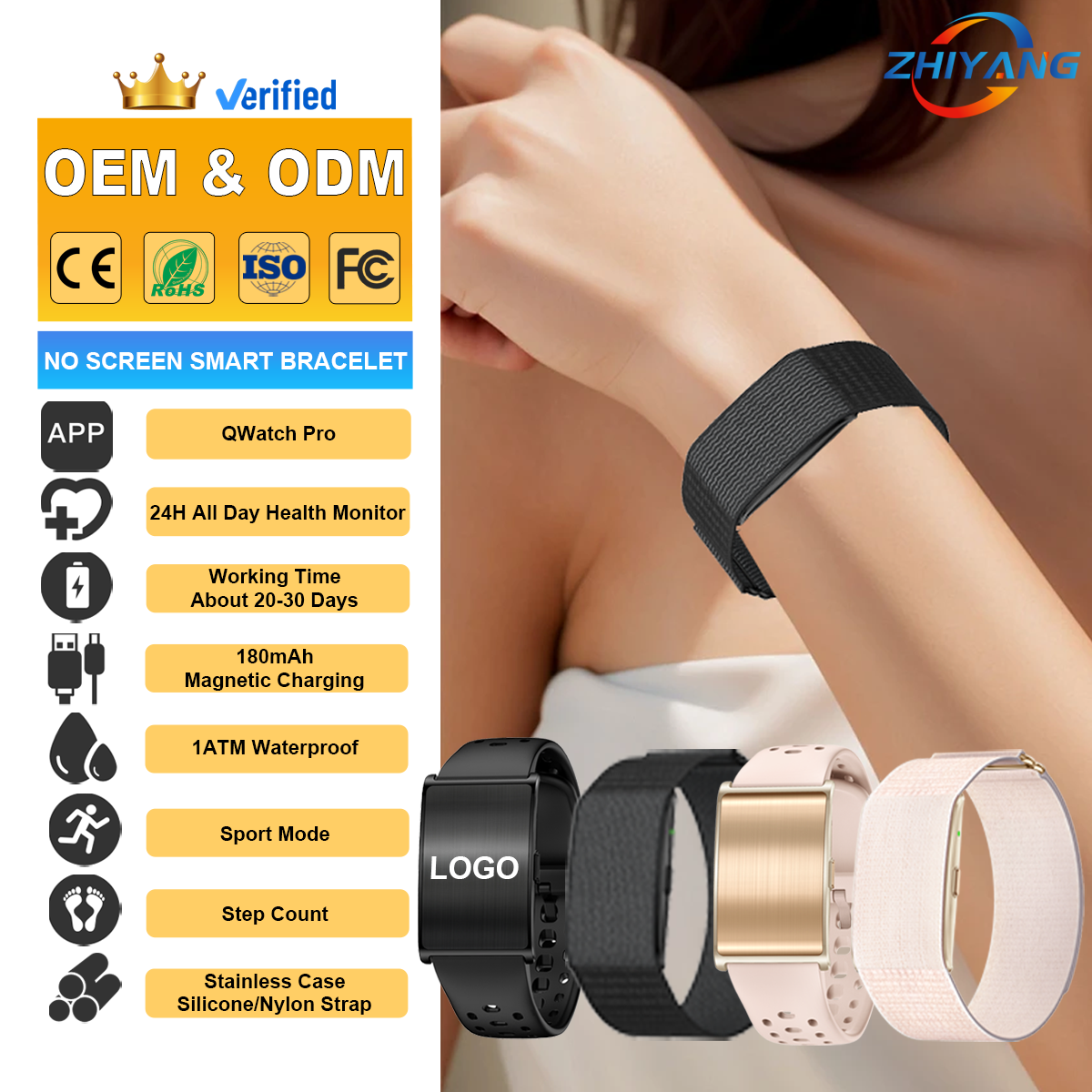 H59Pro Activity Tracker No Display Heart Rate Blood Oxygen Sleep Monitor Waterproof Smart Band Magnetic Charging 180mAh 30 Days