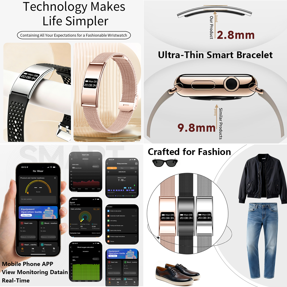 B8 2.8mm Ultra Thin Smart Watch Heart Rate Monitor Variability Female Physiological Cycle Activity Fitness Tracket Sport Mode