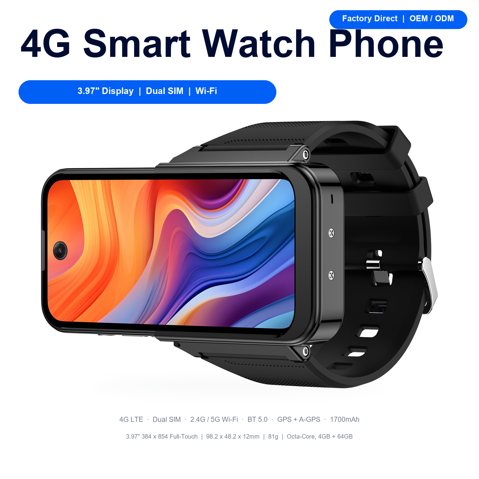 PG999 Mini Smart Watch Phone 3.97Inch Android 12 Octa Core 4G LTE